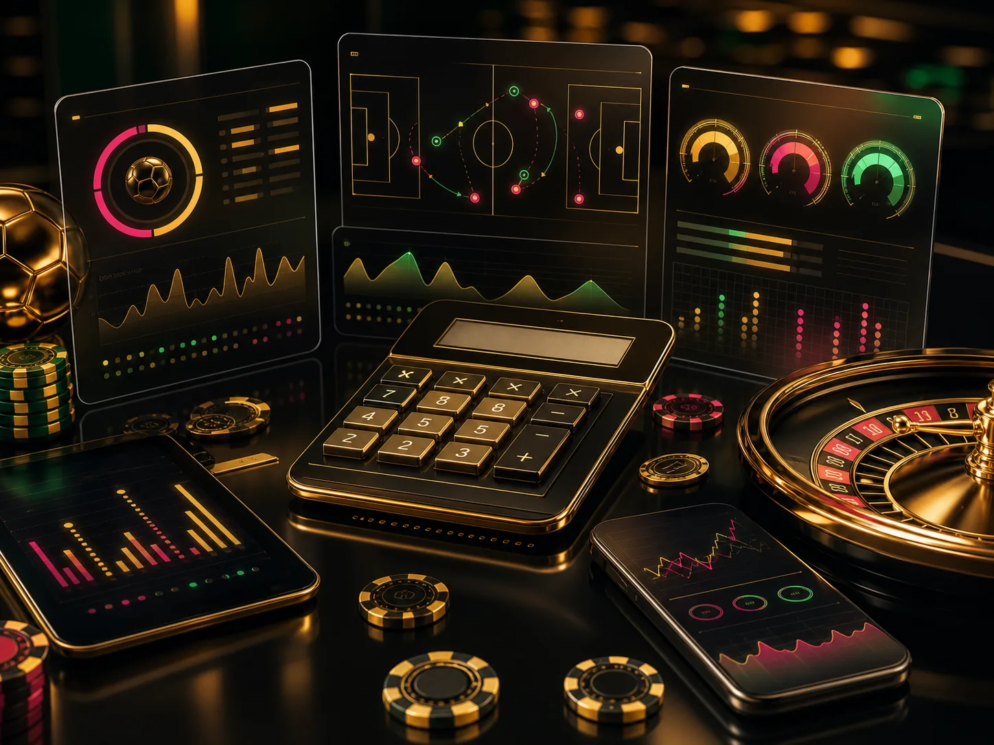 Premium betting analysis dashboard with calculators and sports charts